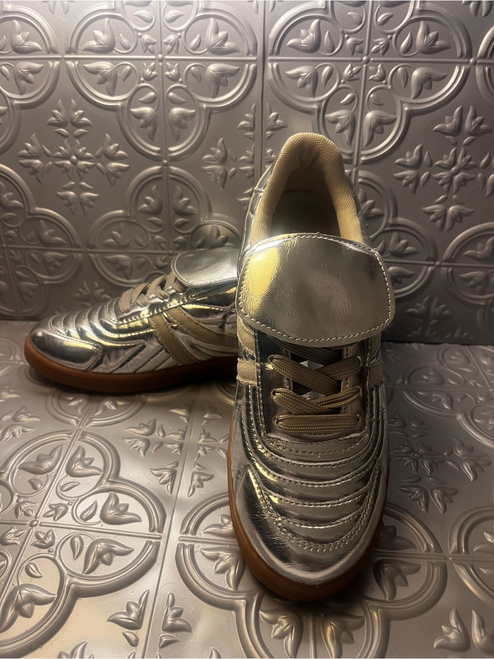 Steve Madden Metallic Silver Low-Top Sneakers with Gum Sole